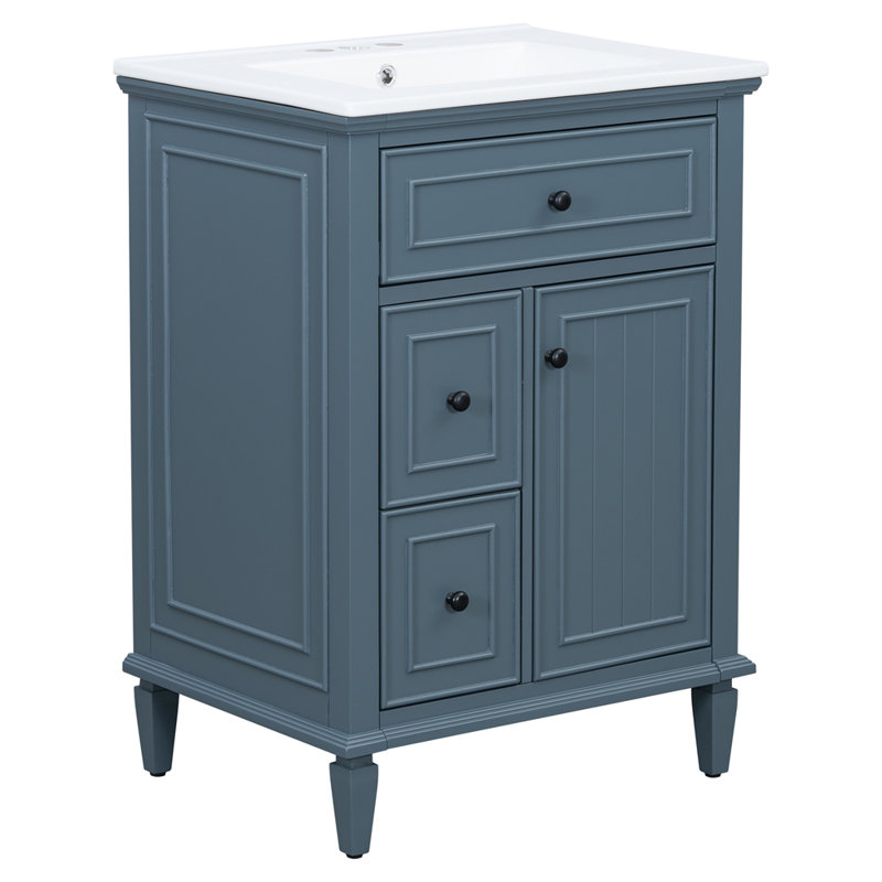 Meuble-lavabo 24 po avec lavabo, Bleu gris, Noir, 24"