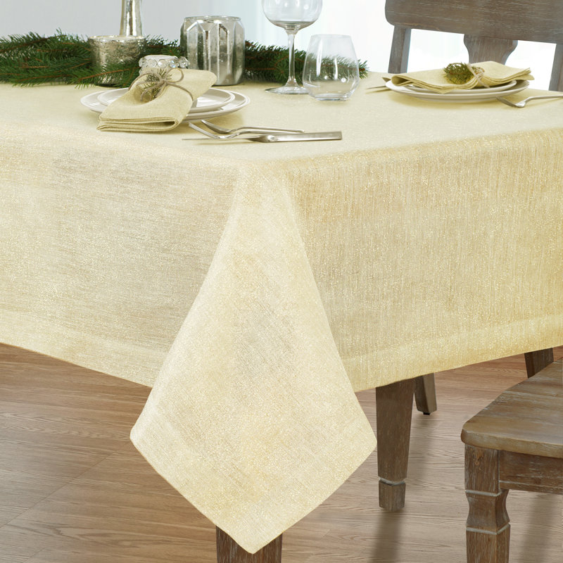La Classica Solid Color Linen Tablecloth, 96" L x 70" W, Ivory/Gold
