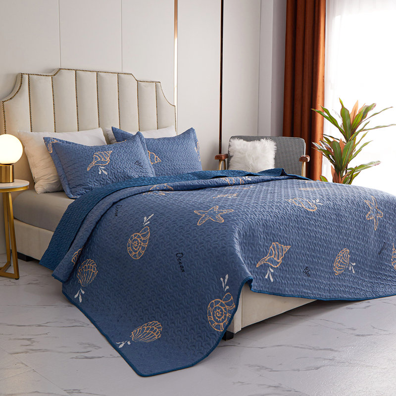  Ensemble de couvre-lit / microfibre bleu, Couvre-lit pour lit grand : couvre-lit + 2 taies d