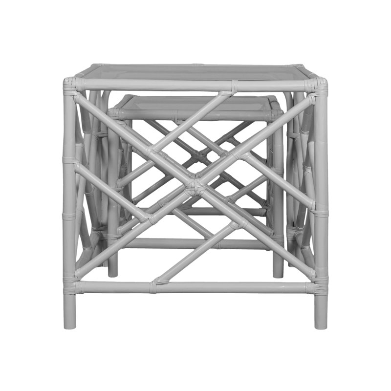 Chippendale Glass Nesting End Table, Light Gray