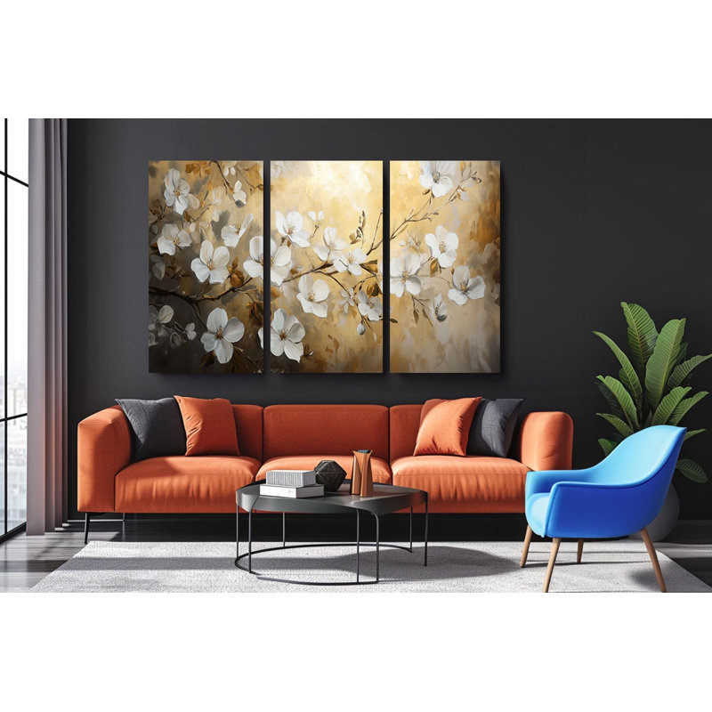 Impression sur toile Triptych - Blooming Blossoms, H 24 po x l 48 po