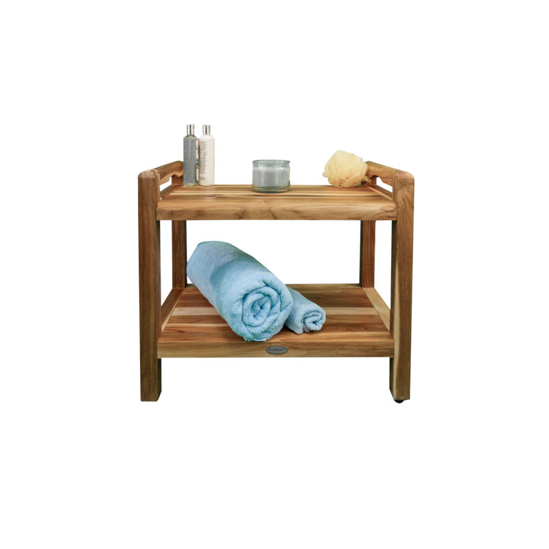 Banc de douche en teck EcoDecors, avec accoudoirs LiftAid, H 21 po x l 24 po x P 14 po