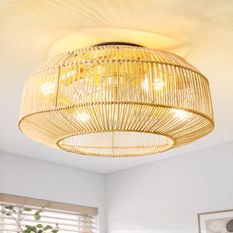 Ventilateur de plafond encastré à profil bas en rotin 20 po Boho