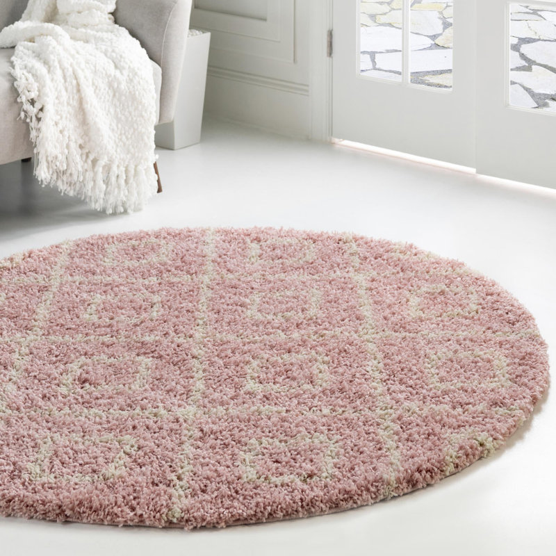 Tapis contemporain de couleur rose Annehild, Rond 10 pi