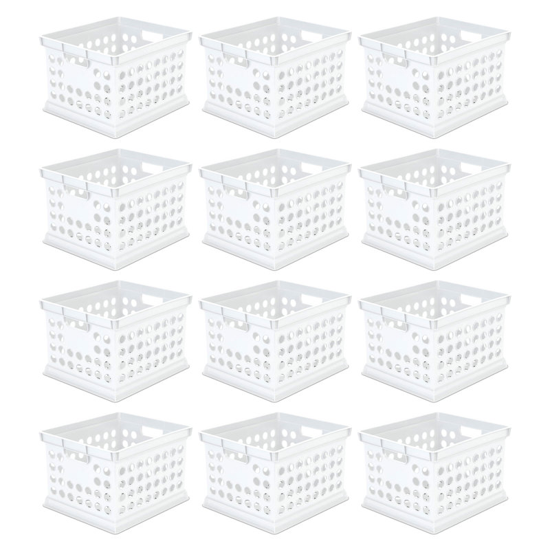 Sterilite Stackable Plastic Storage Open Crate Bin Organizer Box, White, 12-Pack, White