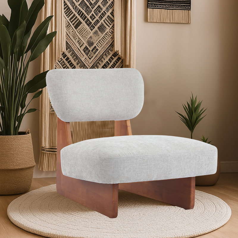 Ensemble de 2 chaises longues d'appoint rembourrées en polyester avec base en bois, Gris, Noyer