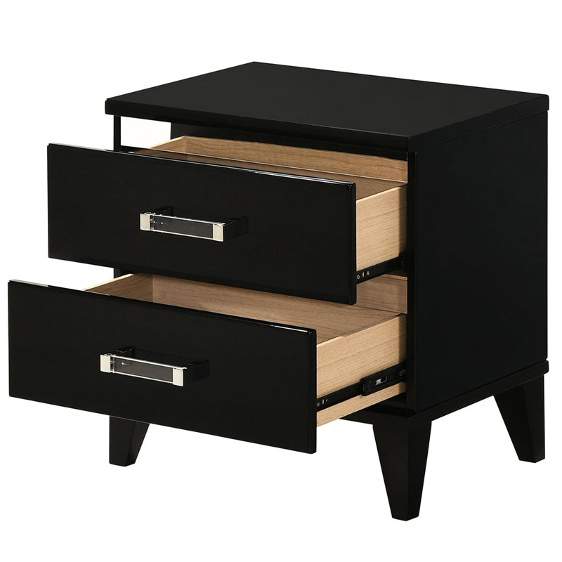 Table de chevet contemporaine noire 2 - Offrez un rangement pour la chambre à coucher avec 2 tiroirs pour garder votre espace propre et organisé