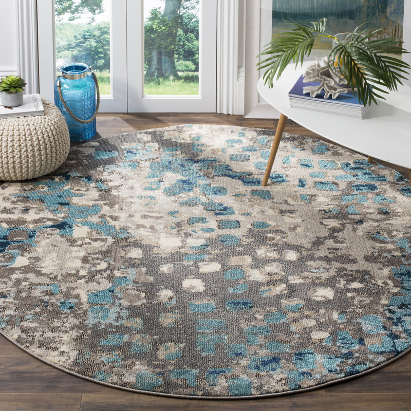 Tapis abstrait Hertzler, Rond 9 pi, Grey/Light Blue
