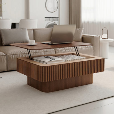 Table basse cannelée à plateau relevable avec rangement et hauteur réglable