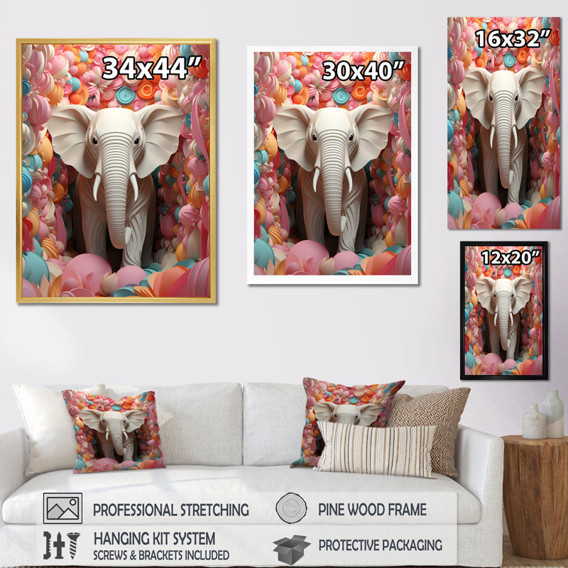 «Elephant Dreams In Colors I», reproduction sur toile, Cadre doré simple, H 40 po x l 30 po x P 1,5 po