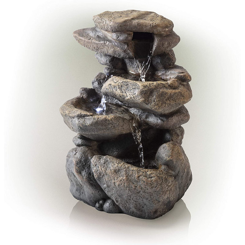 Outdoor Rock Fountain with Lights