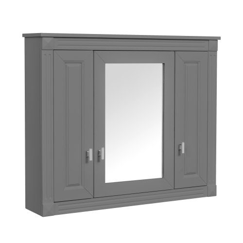 Armoire de rangement murale à miroir pour salle de bain, armoire de rangement en panneau de fibres à densité moyenne gris avec porte miroir et 5 tablettes de rangement réglables