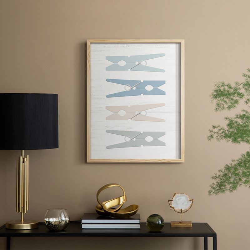 Laundry Pins Framed Print - Solid Wood, 15" H x 12" W