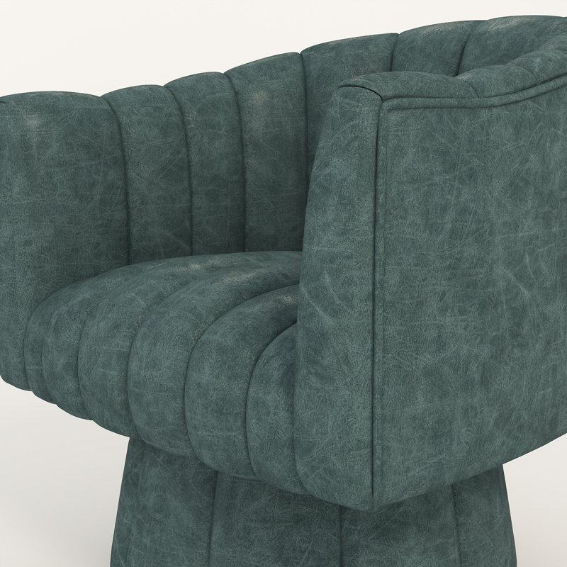Upholstered Swivel Barrel Chair, Haze Blue Faux Leather, 2