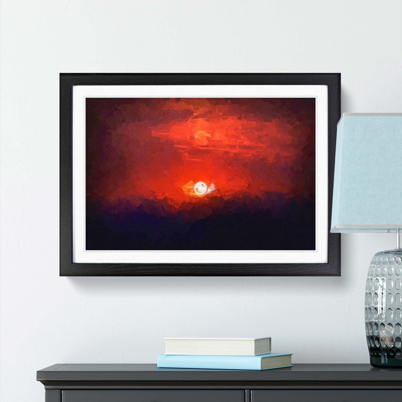 Deep Red Sunset in Italy in Abstract - Picture Frame Graphic Art Print, 27cm H x 36cm W x 2cm D, Black Framed