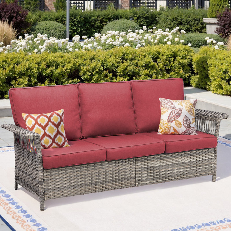 Outdoor 3-Seater Patio Wicker Sofa, Orange