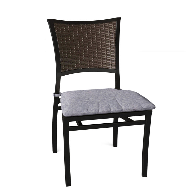 Aire Patio Dining Side Chair with Cushions, Welt, Herringbone Sand