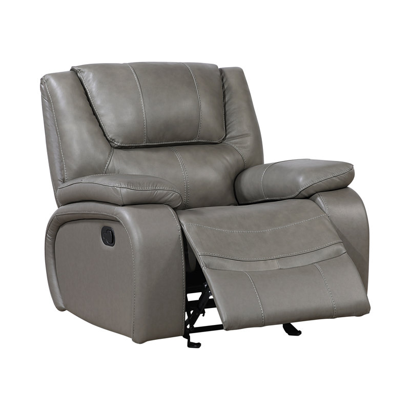 Fauteuil inclinable gris oscillant en cuir gris avec cadre en bois massif et siège à ressorts ensachés