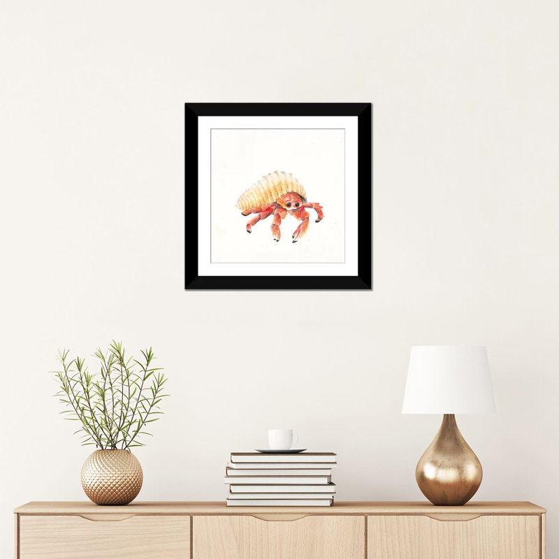 « hermit crab », reproduction sur toile tendue, H 18 po x l 18 po x P 1,5 po, Toile avec cadre noir, Blanc