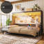 Grand lit escamotable avec bureau, station de charge USB et lumières DEL, gris foncé-169009590-169009585