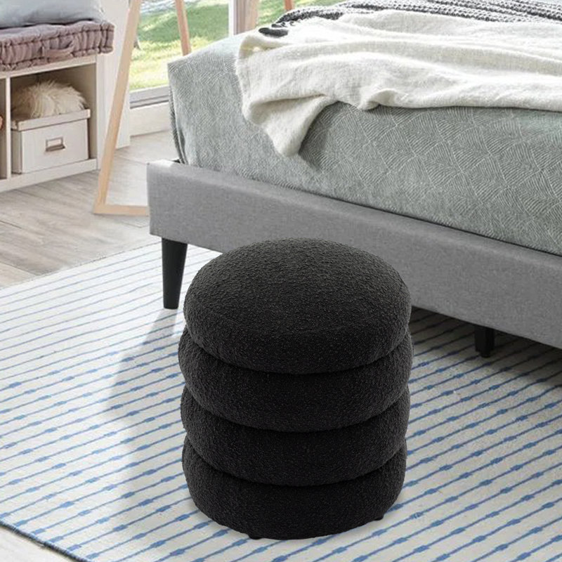 Repose-pieds rond Hasset, repose-pieds rond doux, repose-pieds, Velours noir
