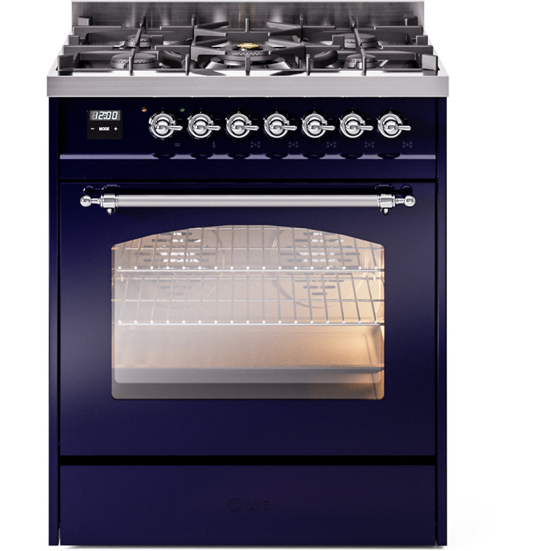 ILVE Nostalgie II 30 in Dual Fuel Range, Natural Gas, Midnight Blue/Chrome