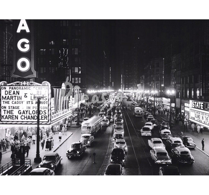 Scène de nuit de Chicago State Street, 1953
