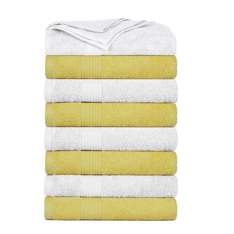 100% Cotton 600 GSM Bath Towels, White/Yellow