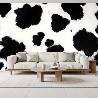 Peel and Stick Wallpaper Black White Cowhide Fur Texture Wall Murals 69"H x 96"W Removable PVC Wall Paper Self-Adhesive Wall Decor for Bedroom Living Room Home Office