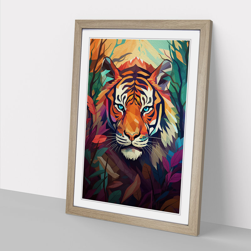 XYZ-FRM-V1223-6186 Tiger Orphism - Single Picture Frame Print on Wood, 34cm H x 25cm W x 2cm D, Oak 