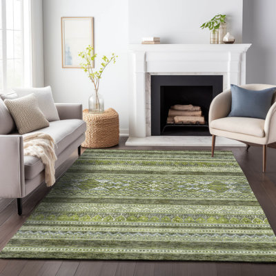 Tapis olive Prisco lavable à la machine de qualité supérieure
