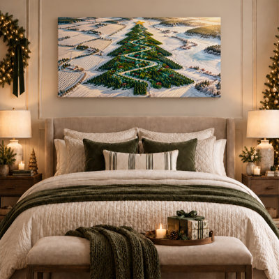 «Golden Star Tree Forest in Snowy Winter Landscape Christmas», art mural sur toile