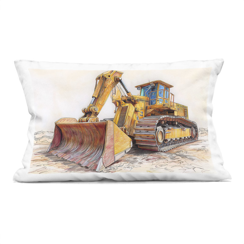 Coussin décoratif imprimé industriel Bulldozer, par Steve Hunziker, 14 x 7 x 20, Brun transport