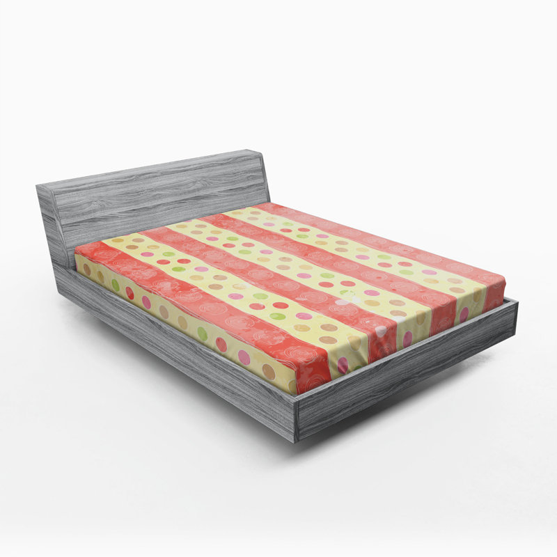 Microfiber Floral Fitted Sheet, Full/Double Fitted Sheet, Red/Yellow/Green Striped