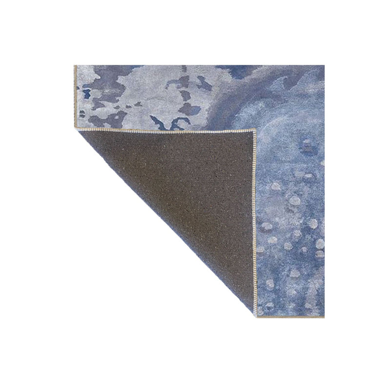 Tapis bleu délavé à motif abstrait et créatif, Carré 3 pi 3 po 
