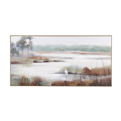 Gazing Egret 3 Landscape Coastal Canvas Wall Art