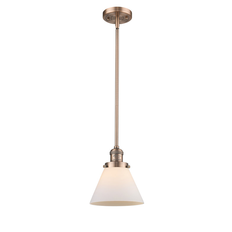 Luminaire suspendu conique à 1 lumière Milardo, Boîtier blanc mat, H 10 pi x l 8 po x P 8 po, Cuivre antique