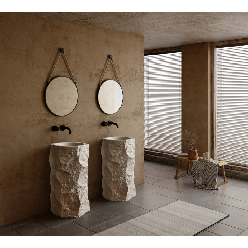Lavabo de salle de bain piédestal moderne à surface solide de 34 pouces de hauteur, lavabo sur pied pour hôtel Villa