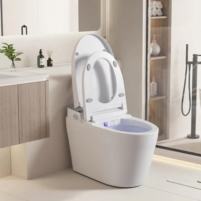 One Piece Smart Toilet With Night Light, Dryer, Tankless Design, Automatic Lid, Heated Seat, Auto Flush, Remote Control, And Soft Close For Modern Bathrooms