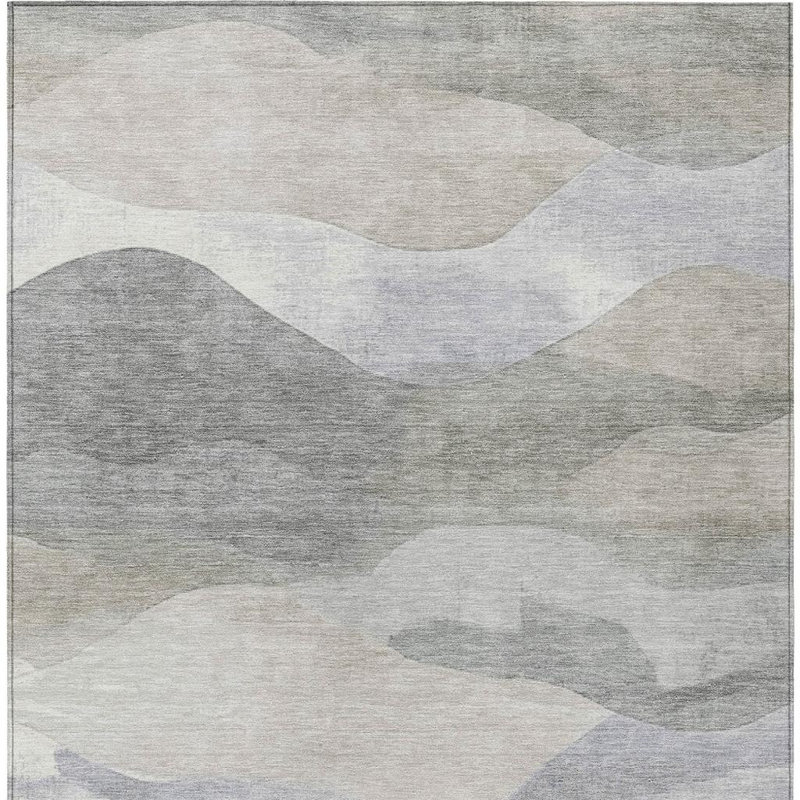 3' X 5' Beige And Gray Abstract Washable Indoor Outdoor Area Rug