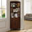 69.7’’H X 17.7’’ W Rattan And Wood Fan-Shaped Storage Bookcase With Doors, 3-Tier Corner Shelf With Cabinet-2024714960