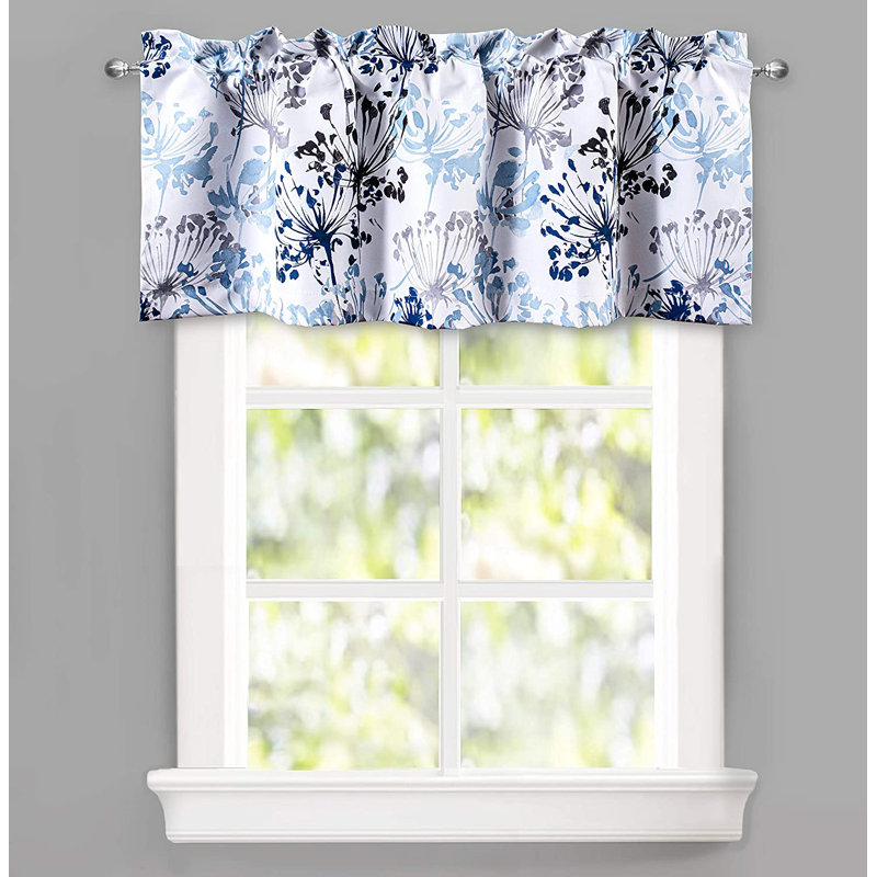 Beisly Floral Tailored 52" Window Valance, Navy, 52" W x 18" L