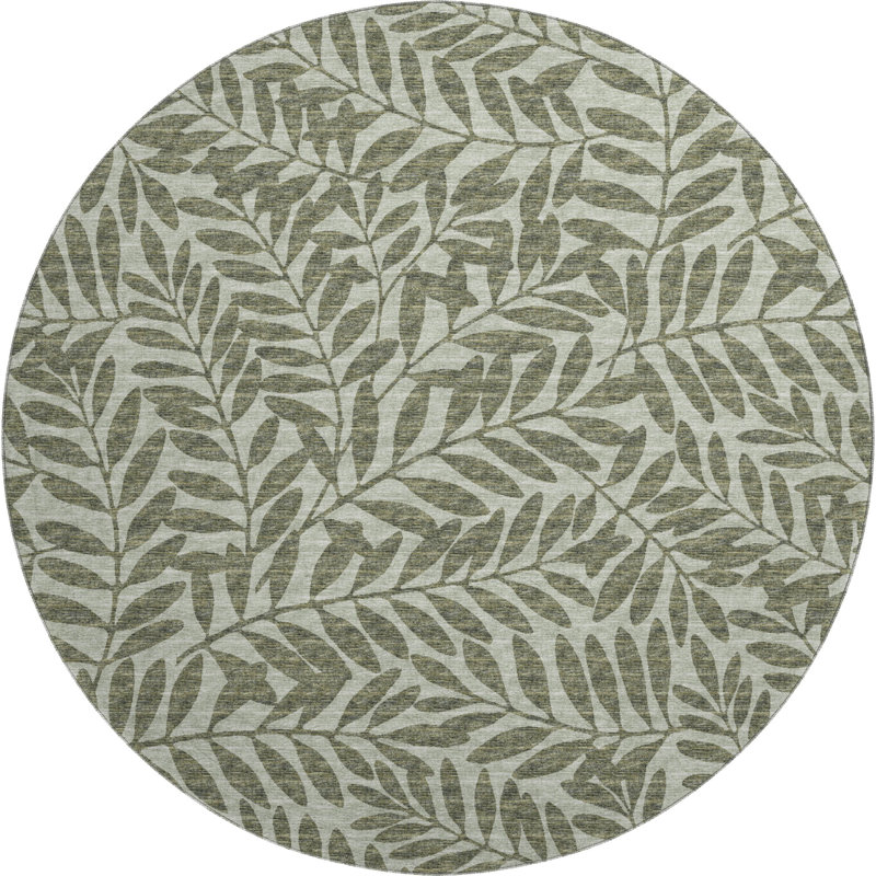 Premium Machine Washable Harsukhman AMF111 Green Rug, Round 8'