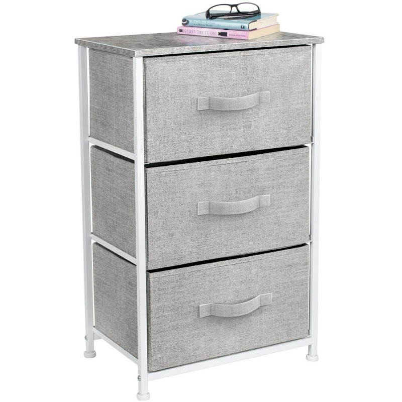 Sorbus 3-Drawer Steel Frame Nightstand with Wood Top - Gray