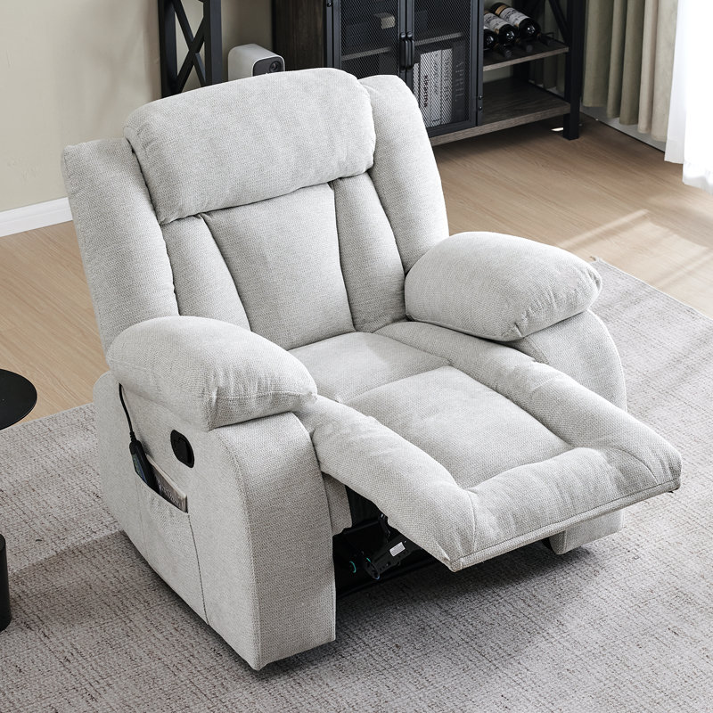 Fauteuil inclinable manuel en tissu Kokal, massage par vibration 8 points avec chauffage lombaire, fauteuil inclinable rembourré avec poche de rangement latérale pour le salon et le cinéma maison