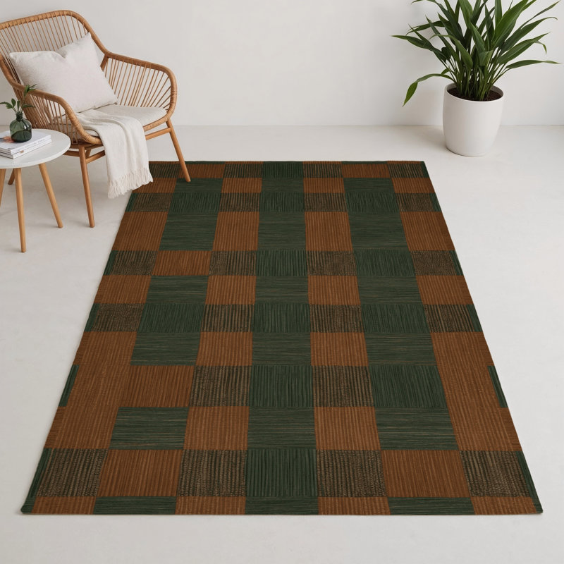 Tapis d'intérieur et d'extérieur à carreaux brun, Rectangulaire 3 pi x 5 pi