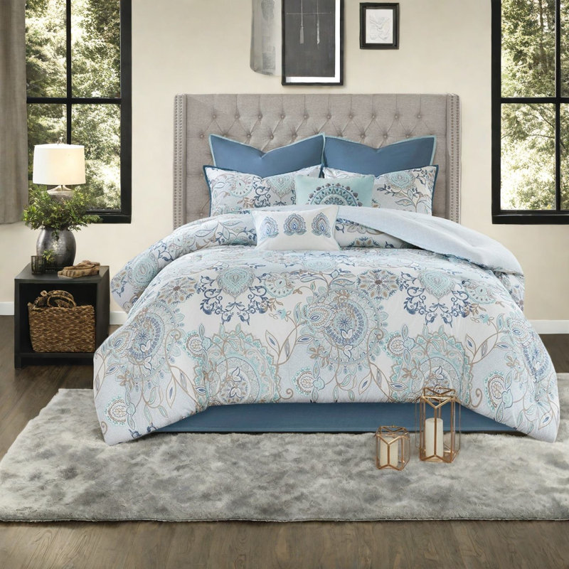 Ensemble de literie pour grand lit réversible 8 pièces, style floral pour la maison