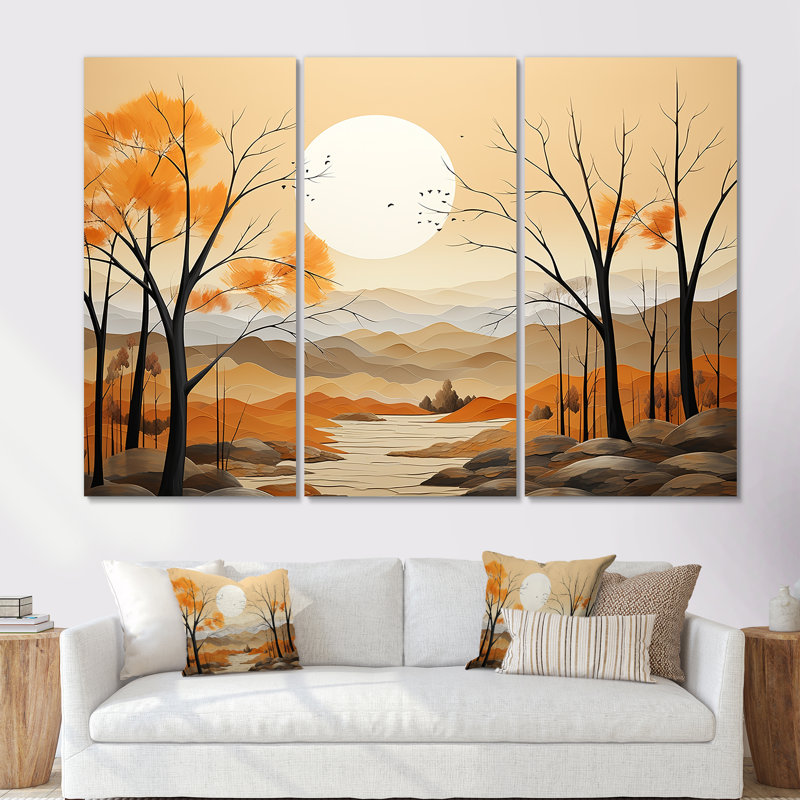 «Serene Autumn Lansdcape II - Minimalisme», ensemble de reproduction d'art mural, Toile tendue, H 32 po x l 48 po x P 1 po