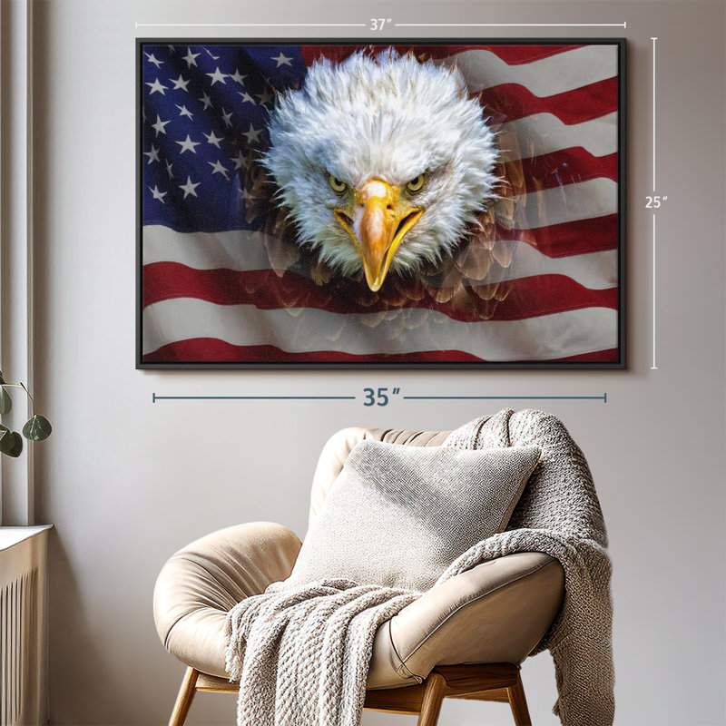 "Aigle à tête blanche sur un drapeau américain", H 25 po x l 37 po