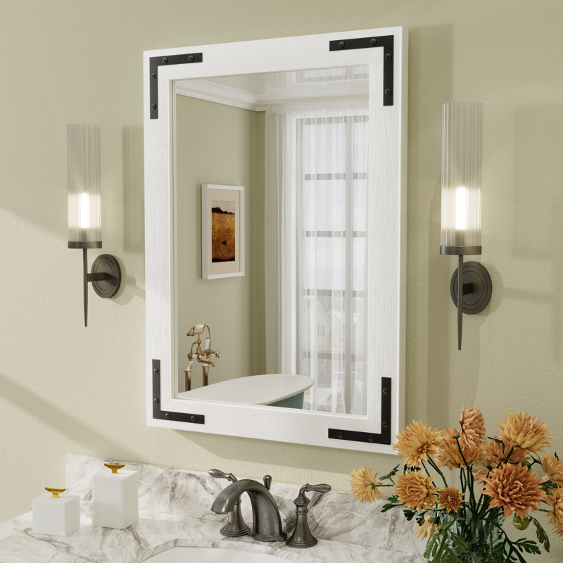 Miroir mural Amara Rustic Farmhouse, Blanc, 28 po x 20 po
